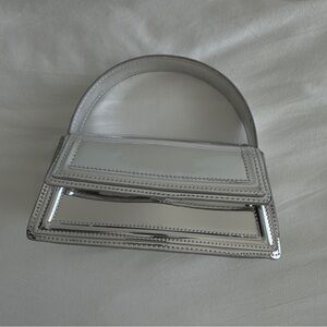 Zara Mirror Metallic Silver Handbag with Adjustable Crossbody Strap